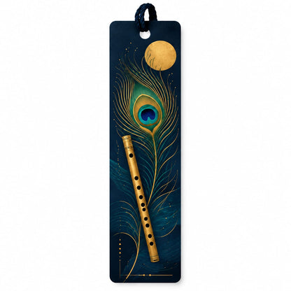 Midnight Blue Flute and Peacock Feather Bookmark