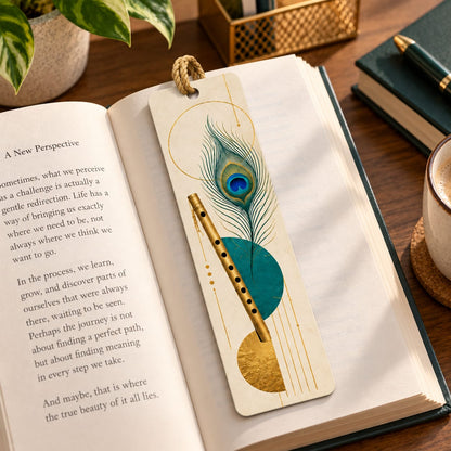 Ivory Geometric Flute and Peacock Bookmark