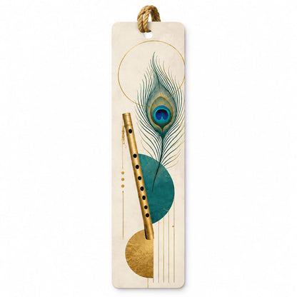 Ivory Geometric Flute and Peacock Bookmark