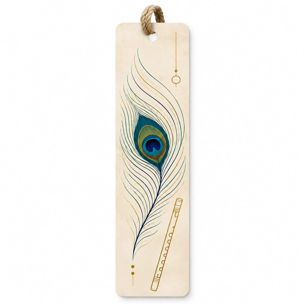 Ivory Flute and Peacock Feather Bookmark