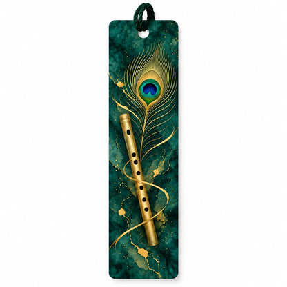 Emerald Flute and Peacock Feather Bookmark