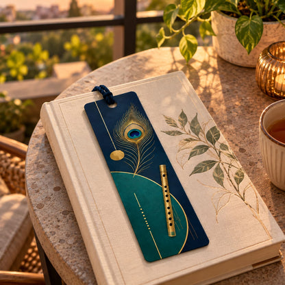 Midnight Blue and Teal Geometric Flute Bookmark