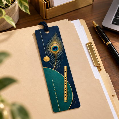 Midnight Blue and Teal Geometric Flute Bookmark