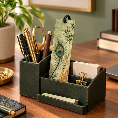 Green Flute and Peacock Feather Bookmark