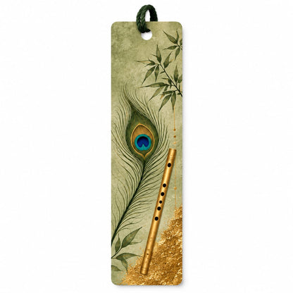 Green Flute and Peacock Feather Bookmark