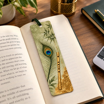 Green Flute and Peacock Feather Bookmark