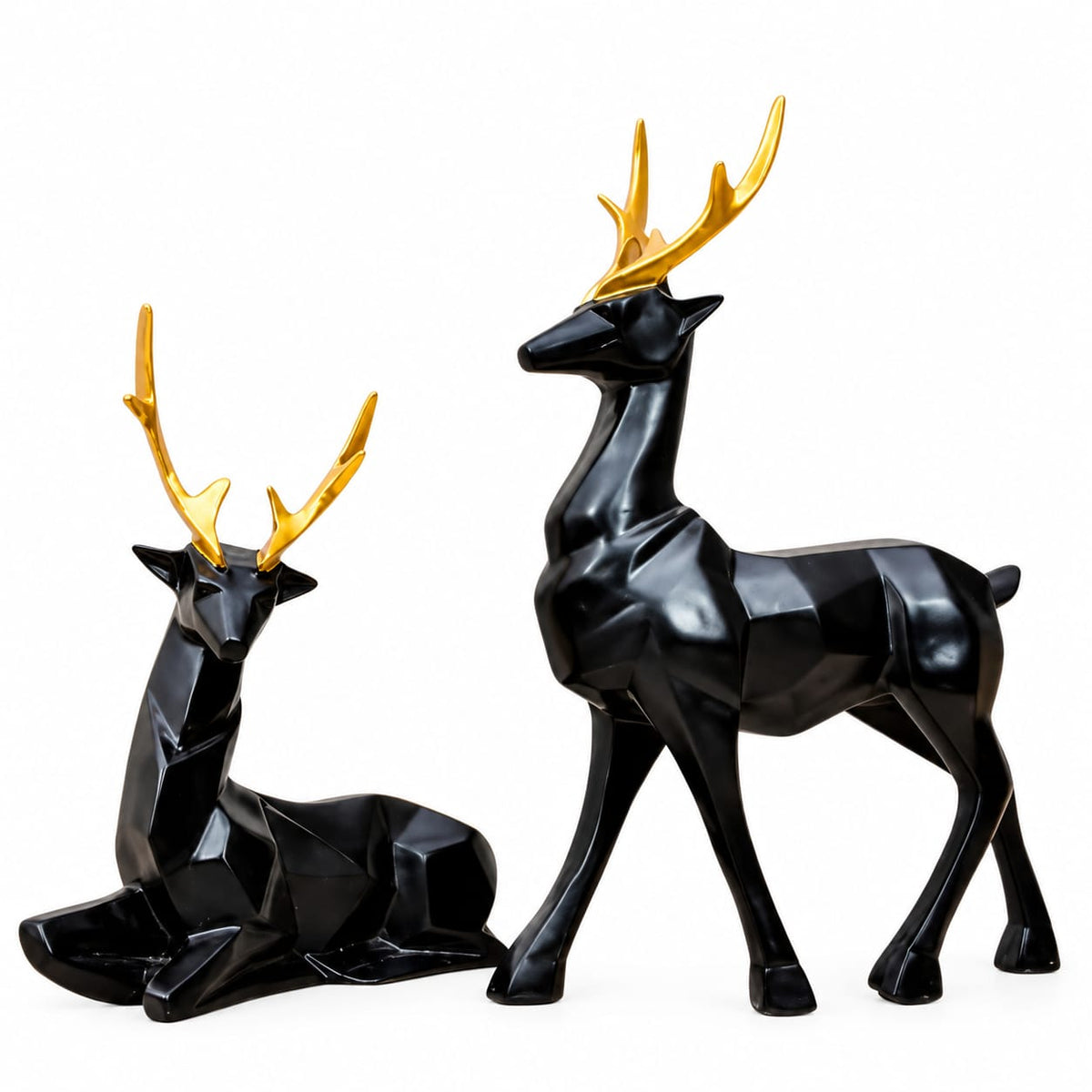 Geometric Black and Gold Deer Figurine Set