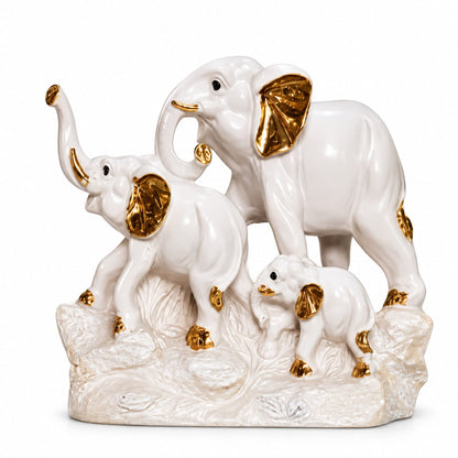 Royal White & Gold Elephant Family Figurine