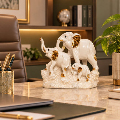 Royal White & Gold Elephant Family Figurine