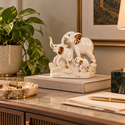 Royal White & Gold Elephant Family Figurine