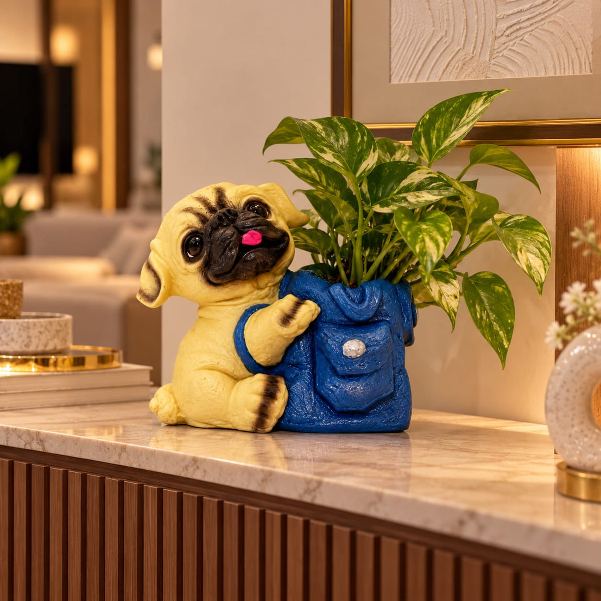 Adorable Pug with Backpack Figurine