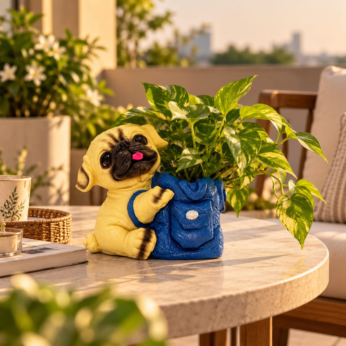 Adorable Pug with Backpack Figurine