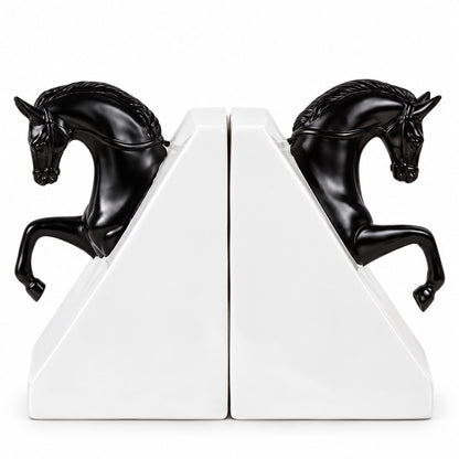 Majestic Black Horse Bookends Set
