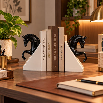 Majestic Black Horse Bookends Set