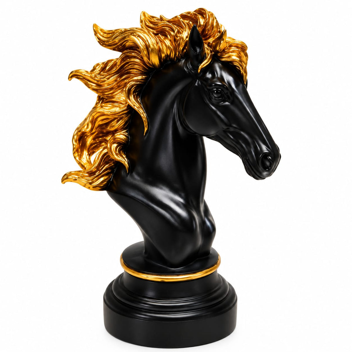 Regal Black & Gold Horse Bust Figurine