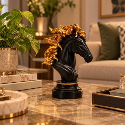 Regal Black & Gold Horse Bust Figurine