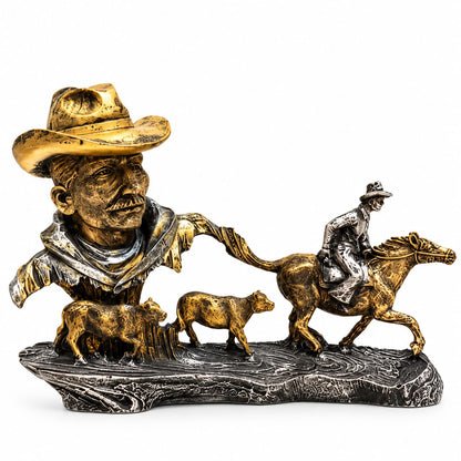 Cowboy and Cattle Herding Figurine