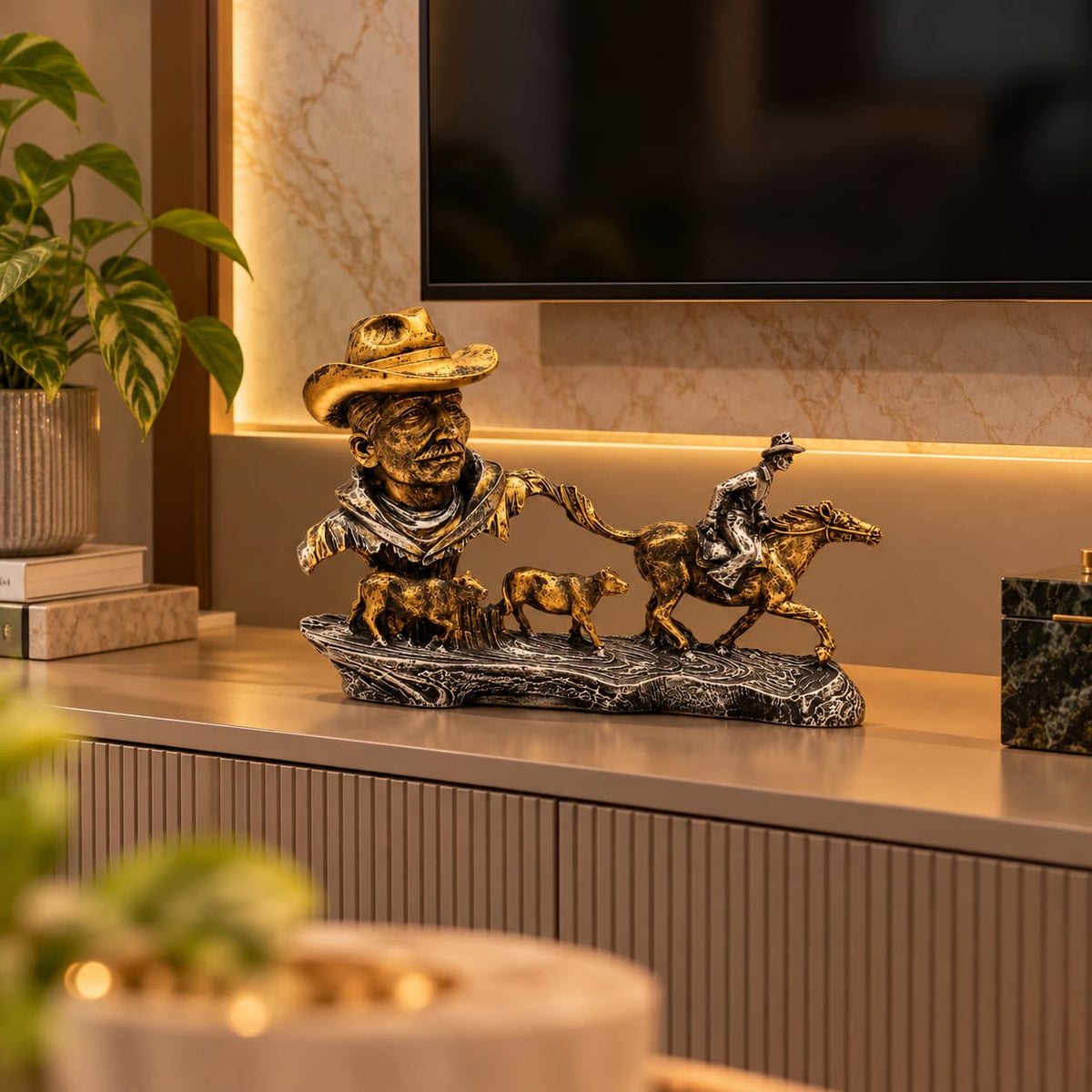Cowboy and Cattle Herding Figurine