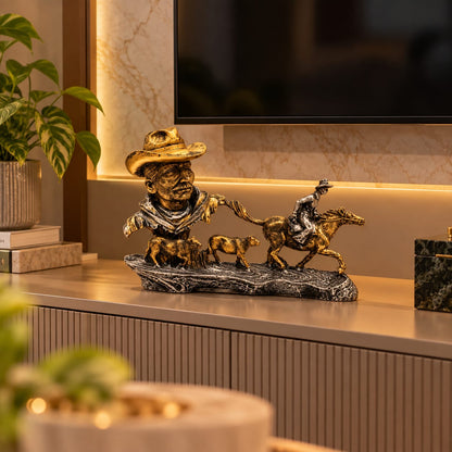 Cowboy and Cattle Herding Figurine
