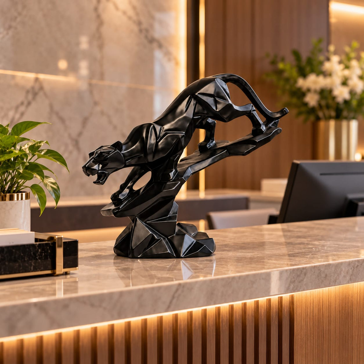 Geometric Panther Rockscape Figurine