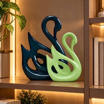 Blue and Green Swan Duo Figurine