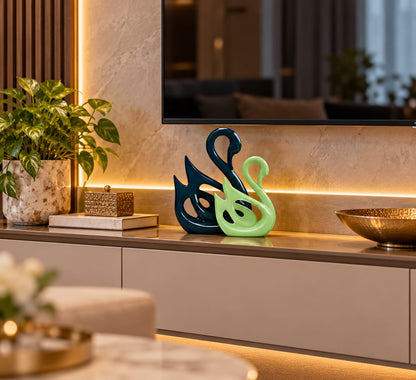 Blue and Green Swan Duo Figurine