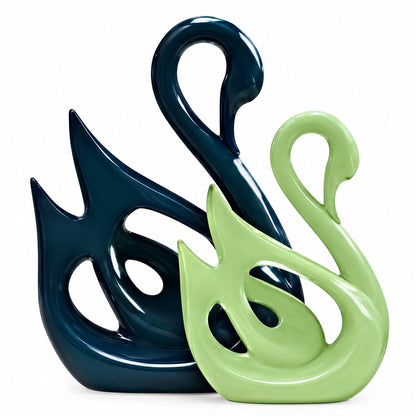 Blue and Green Swan Duo Figurine