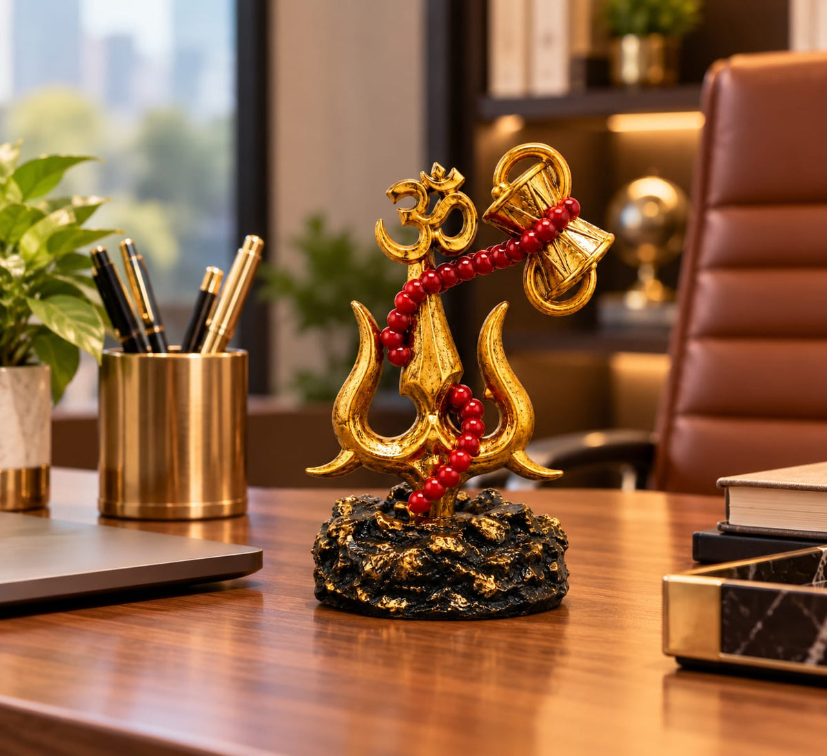 Trishul Damru with Om and Rudraksha Figurine