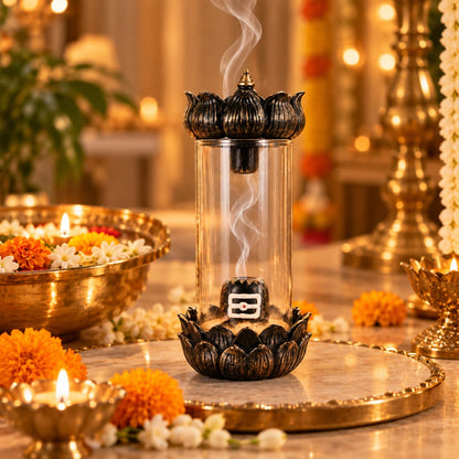 Lotus Shivling Glass Cover Figurine