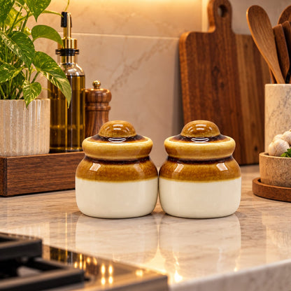 Two-Tone Ceramic Storage Jars with Lids Set