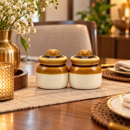 Two-Tone Ceramic Storage Jars with Lids Set