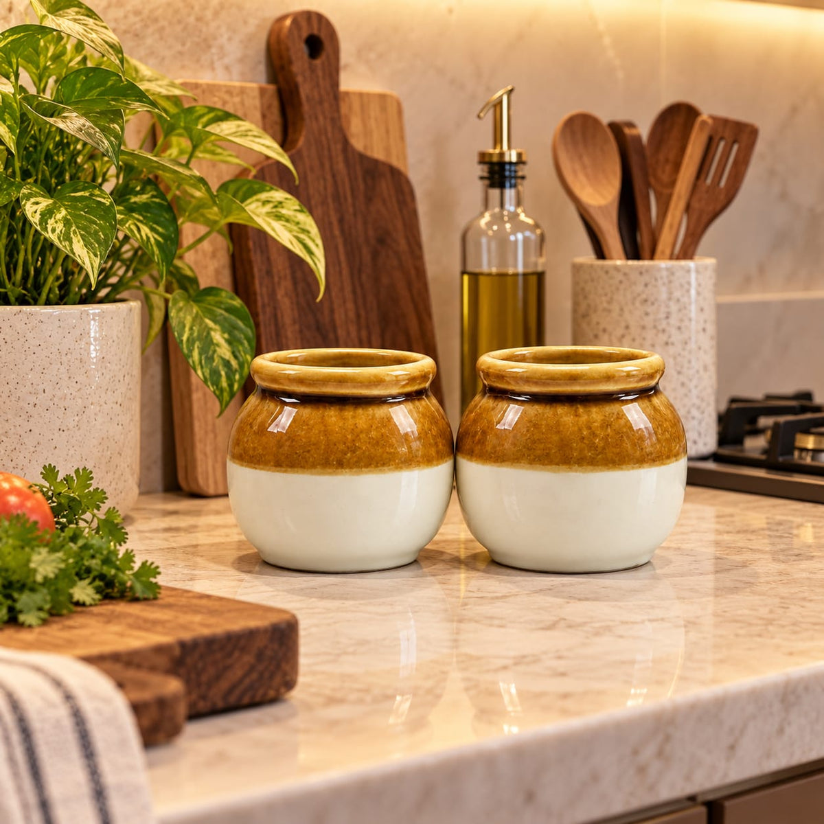 Two-Tone Ceramic Jars Set