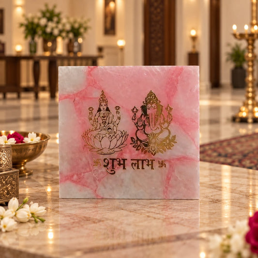 Laxmi Ganesha Tea Light Holder on Natural Rose Quartz.
