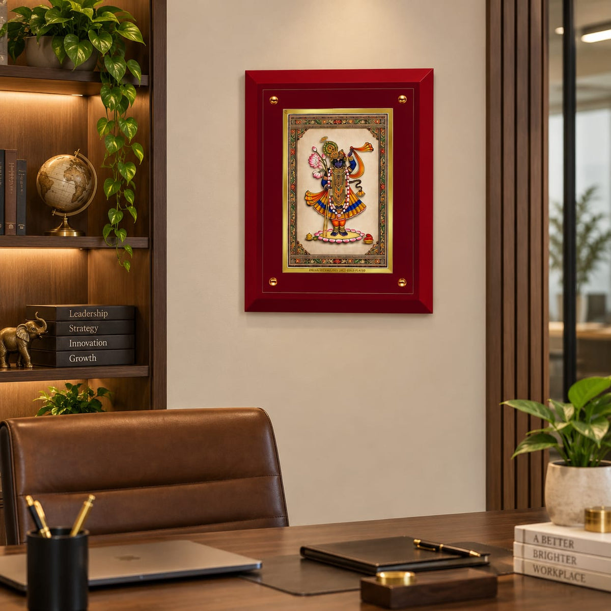 Traditional Shrinathji Double Glass Wooden Moulding Framed Wall Art