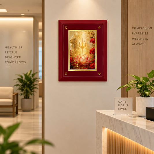 Divine Trishul and Lotus MDF Framed Art