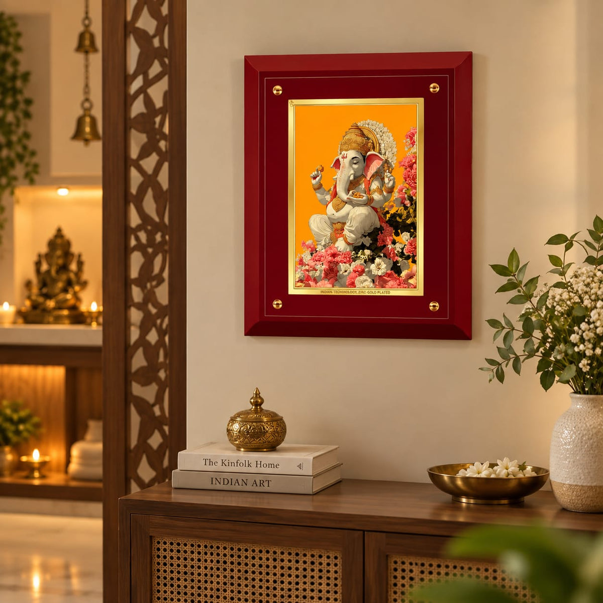Divine Ganesha Floral MDF Framed Art