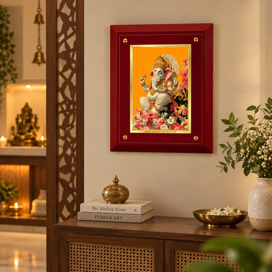 Divine Ganesha Floral MDF Framed Art