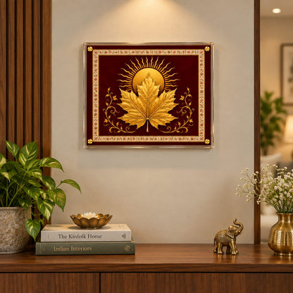 Golden Maple Leaf & Sun Acrylic Framed