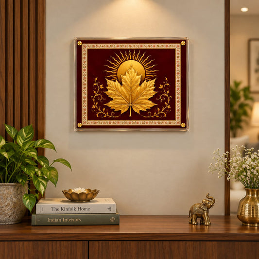 Golden Maple Leaf & Sun Acrylic Framed