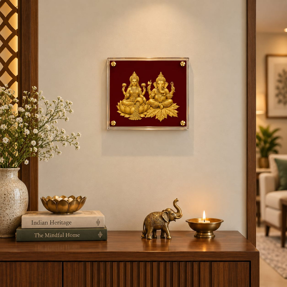 Lakshmi Ganesha Golden Acrylic Framed