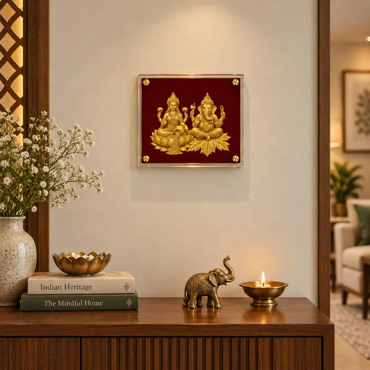 Lakshmi Ganesha Golden Acrylic Framed