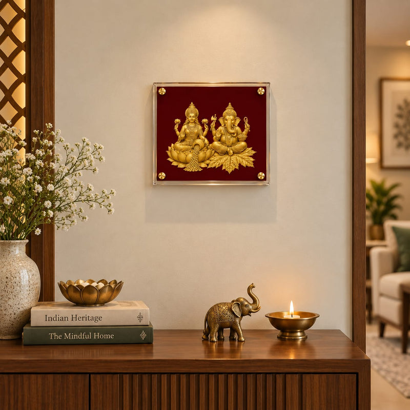 Lakshmi Ganesha Golden Acrylic Framed