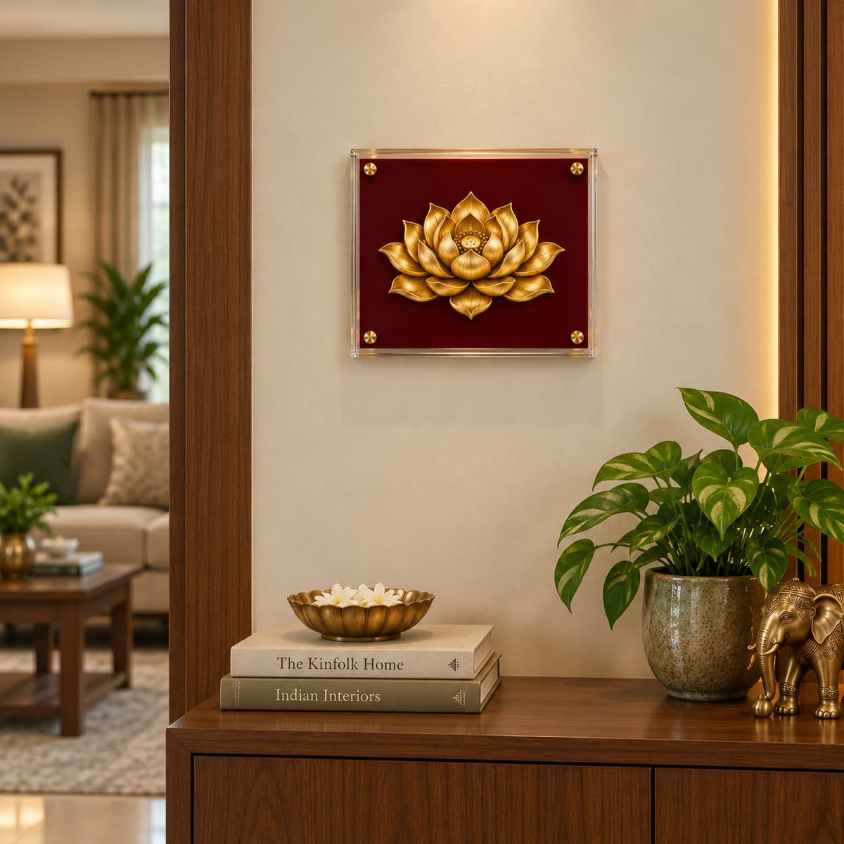 Golden Lotus Acrylic Framed