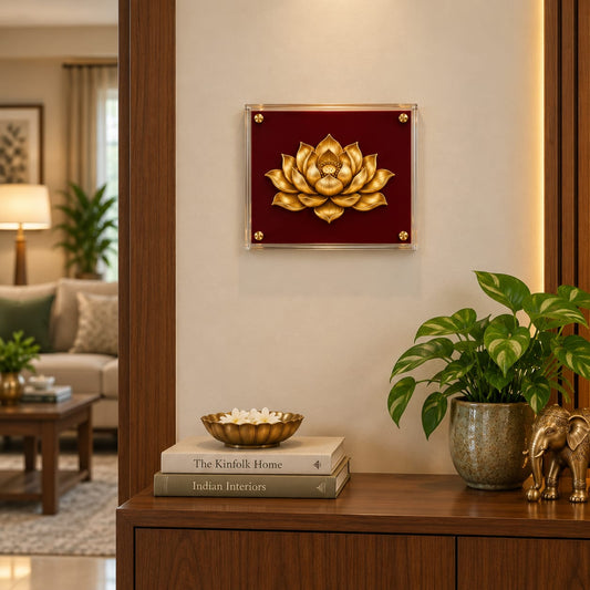 Golden Lotus Acrylic Framed