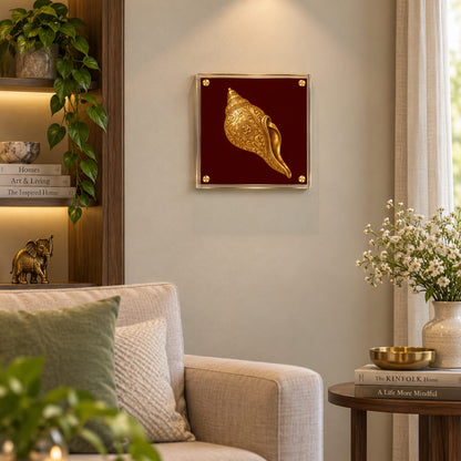 Golden Shankh with Om Acrylic Framed