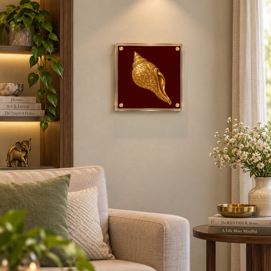 Golden Shankh with Om Acrylic Framed