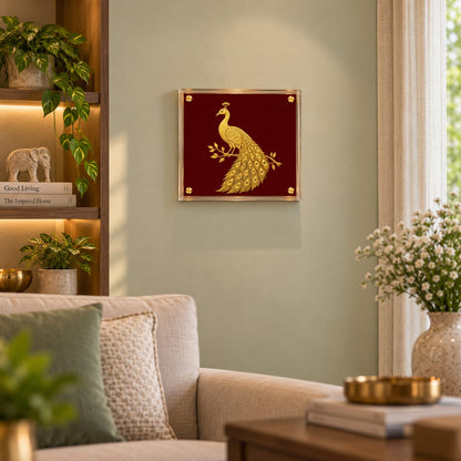 Golden Peacock Acrylic Framed