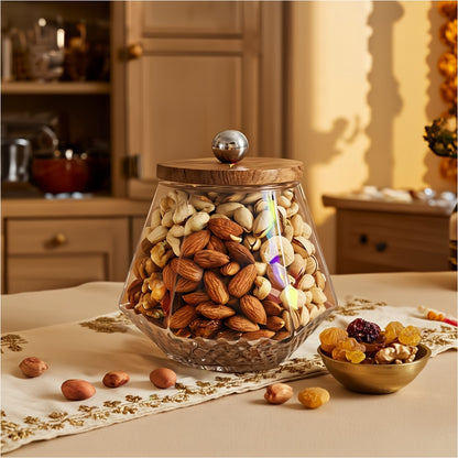 Premium Glass Dry Fruit Jar with Wooden Lid