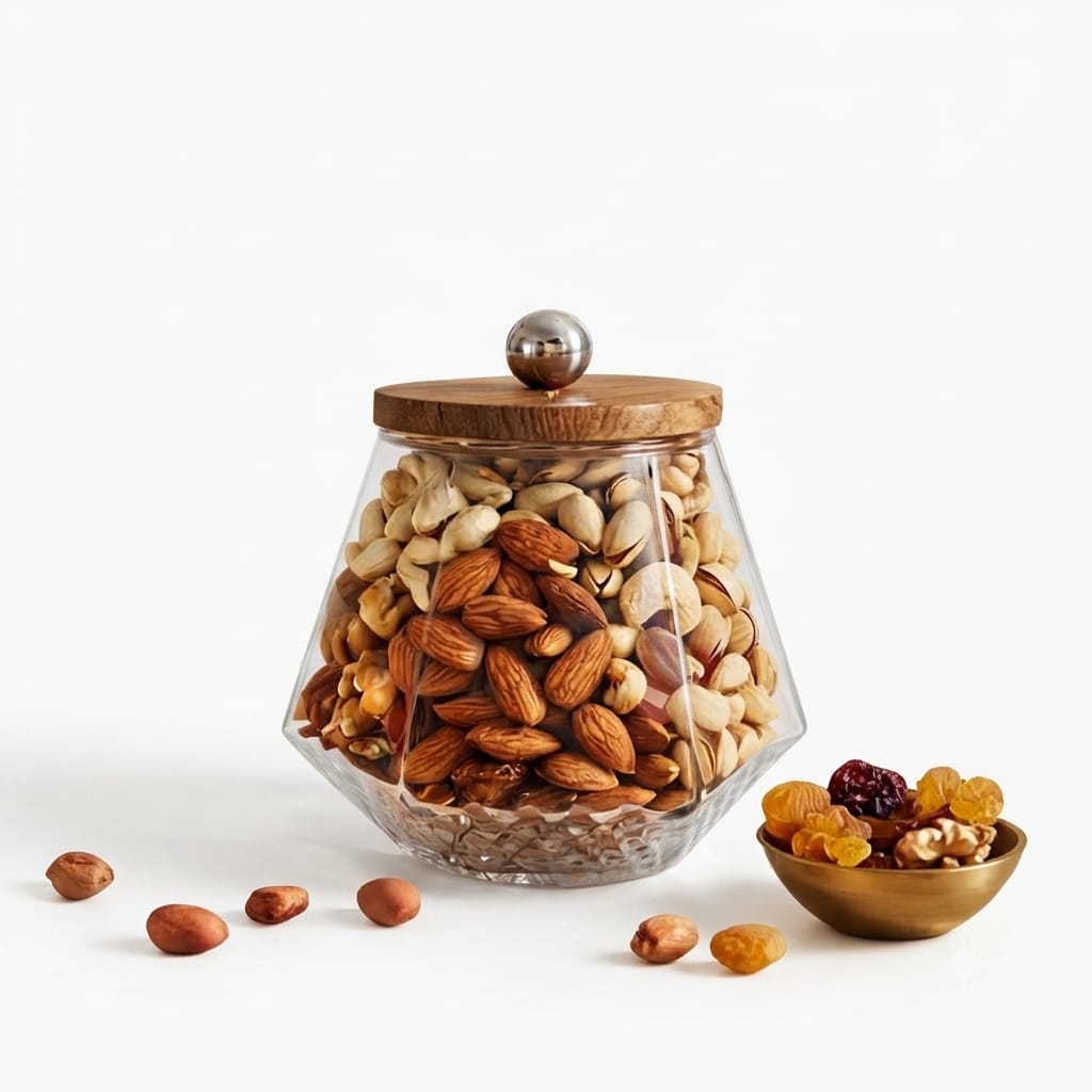 Premium Glass Dry Fruit Jar with Wooden Lid