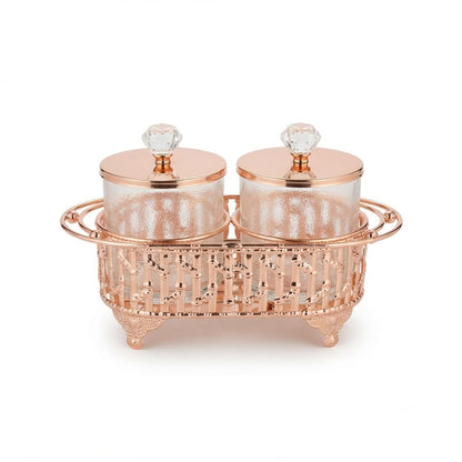 Gold Cutwork Condiment Jar Set with Stand